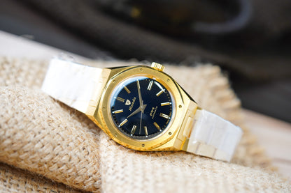 Nivada Grenchen F77 MKII Gold Black Dial 68028A77