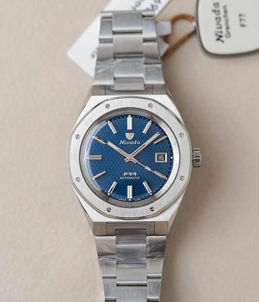 Nivada Grenchen F77 Stainless Steel 41mm Blue Dial 69041A77B