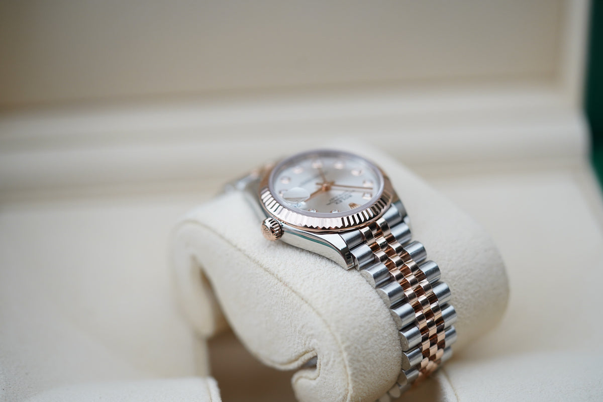 Rolex Datejust 31 Rose Gold Silver Diamond Dial Jubilee 278271