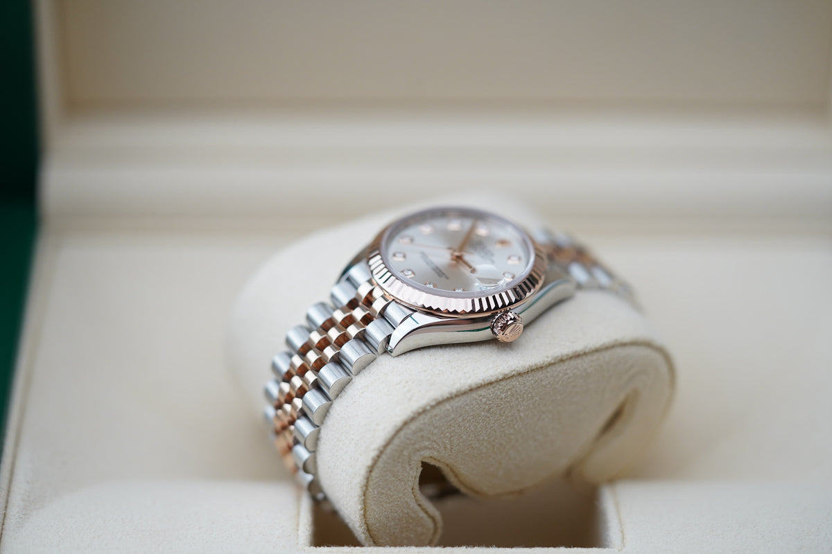 Rolex Datejust 31 Rose Gold Silver Diamond Dial Jubilee 278271