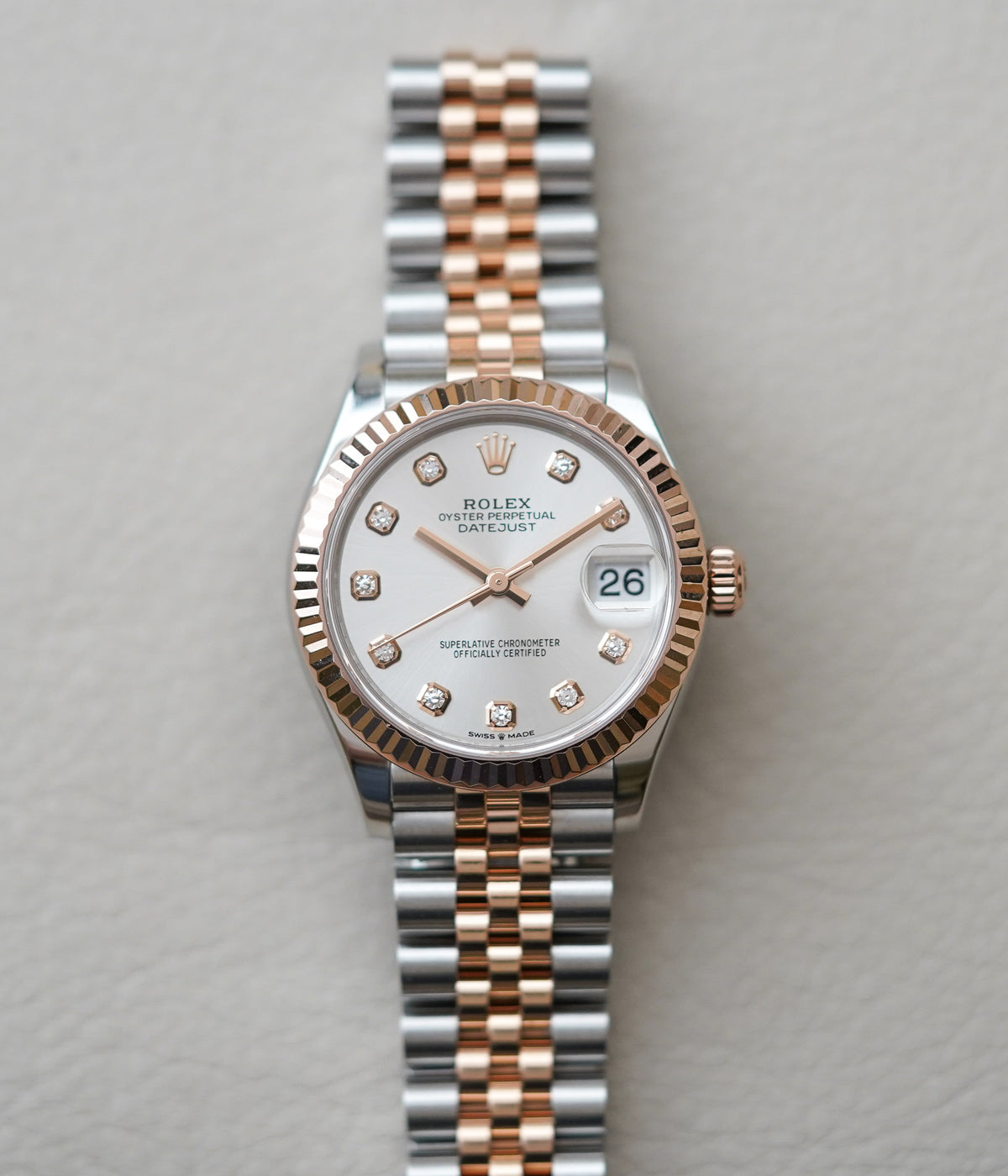 Rolex Datejust 31 Rose Gold Silver Diamond Dial Jubilee 278271