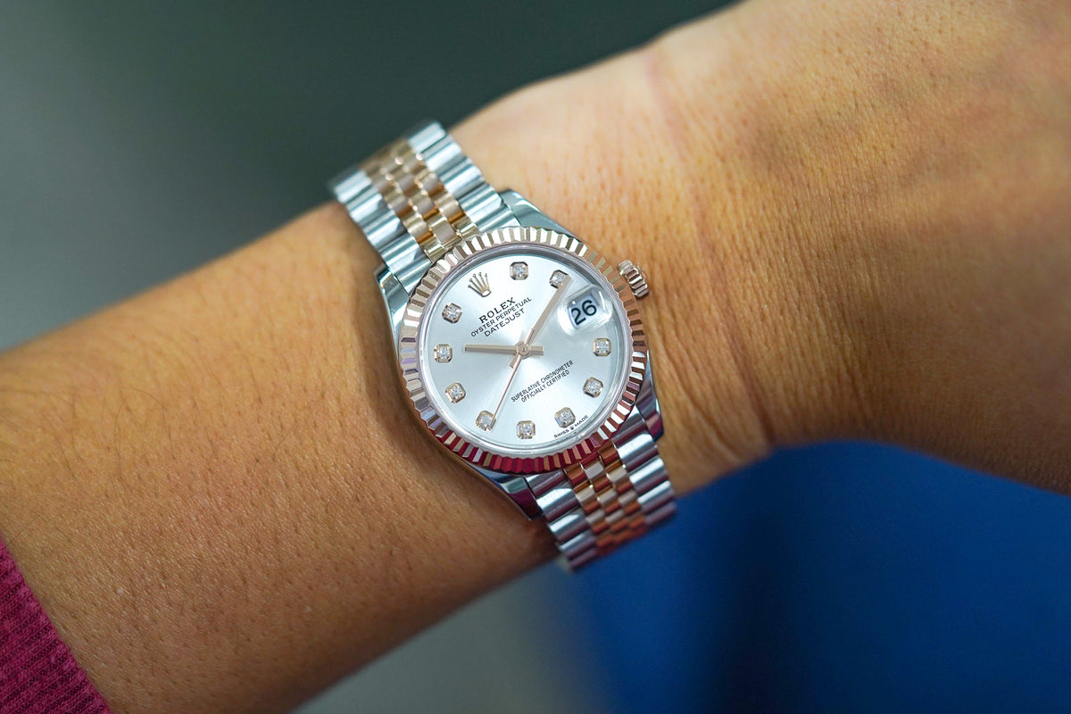 Rolex Datejust 31 Rose Gold Silver Diamond Dial Jubilee 278271