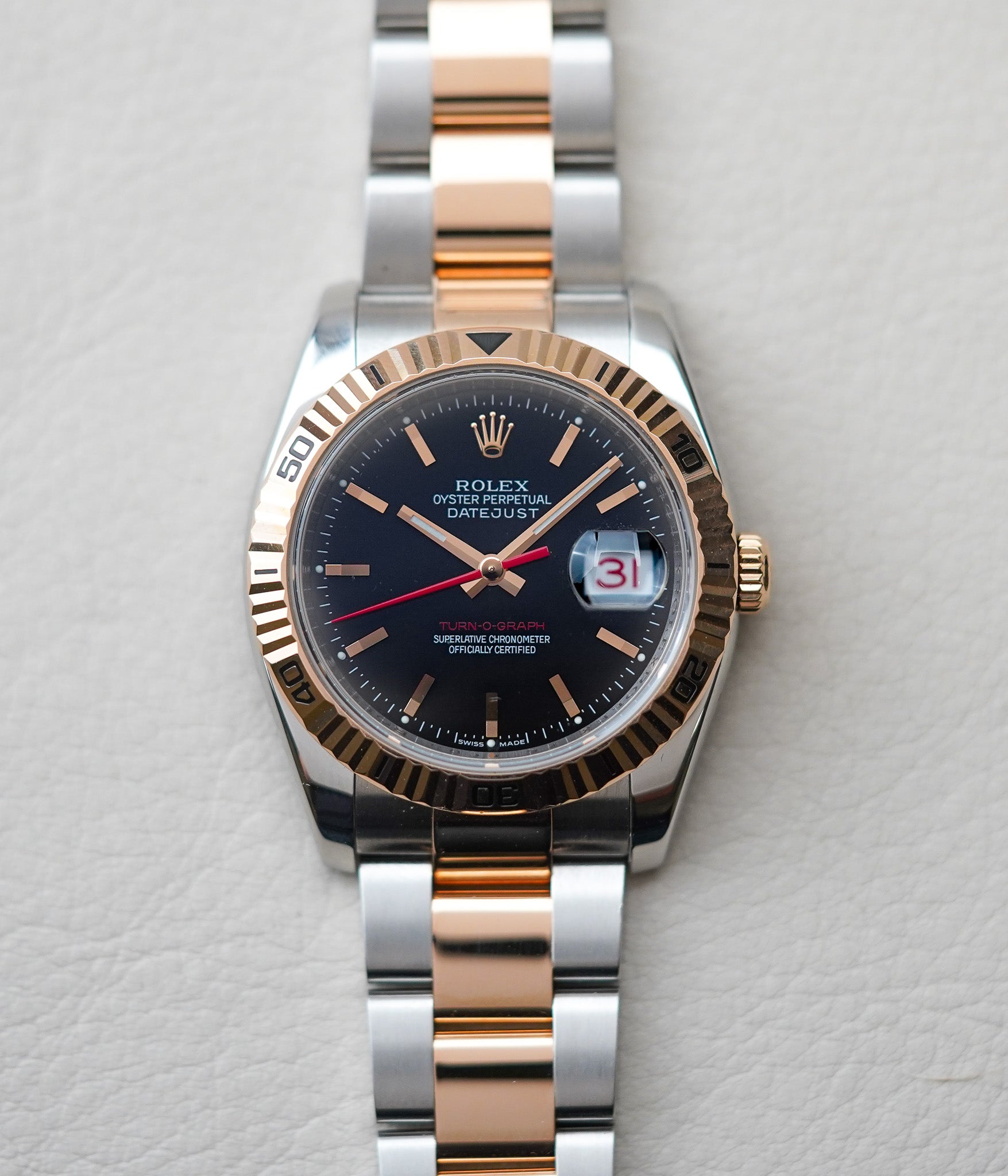 Rolex Datejust Turn-O-Graph 116261 Rose Gold Black Dial