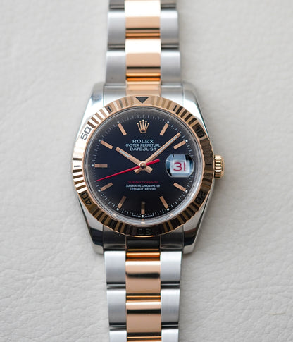 Rolex Datejust Turn-O-Graph 116261 Rose Gold Black Dial
