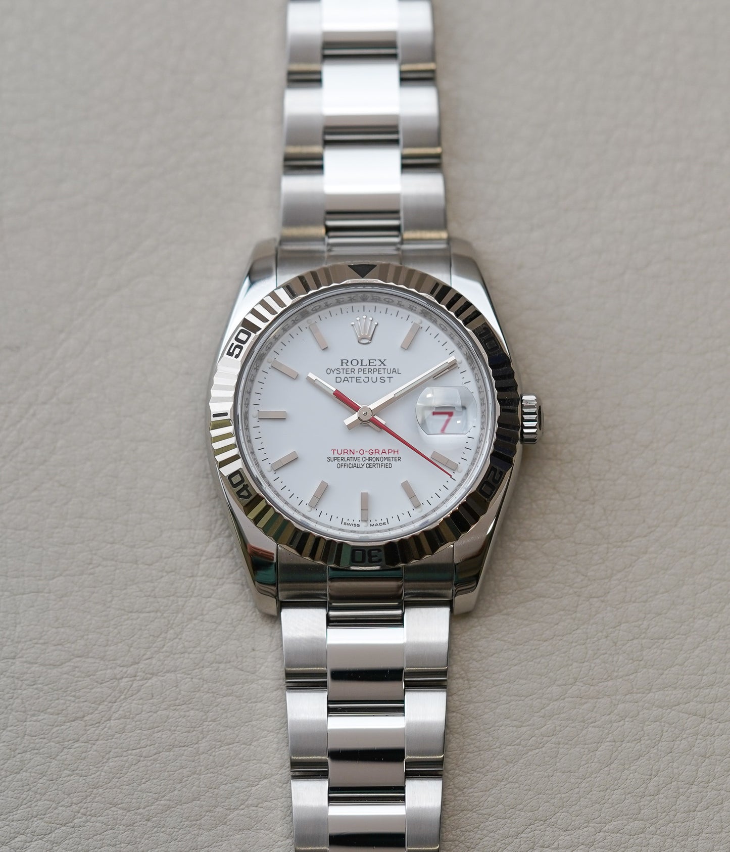 Rolex Datejust Turn-O-Graph White Dial 116264 Oyster