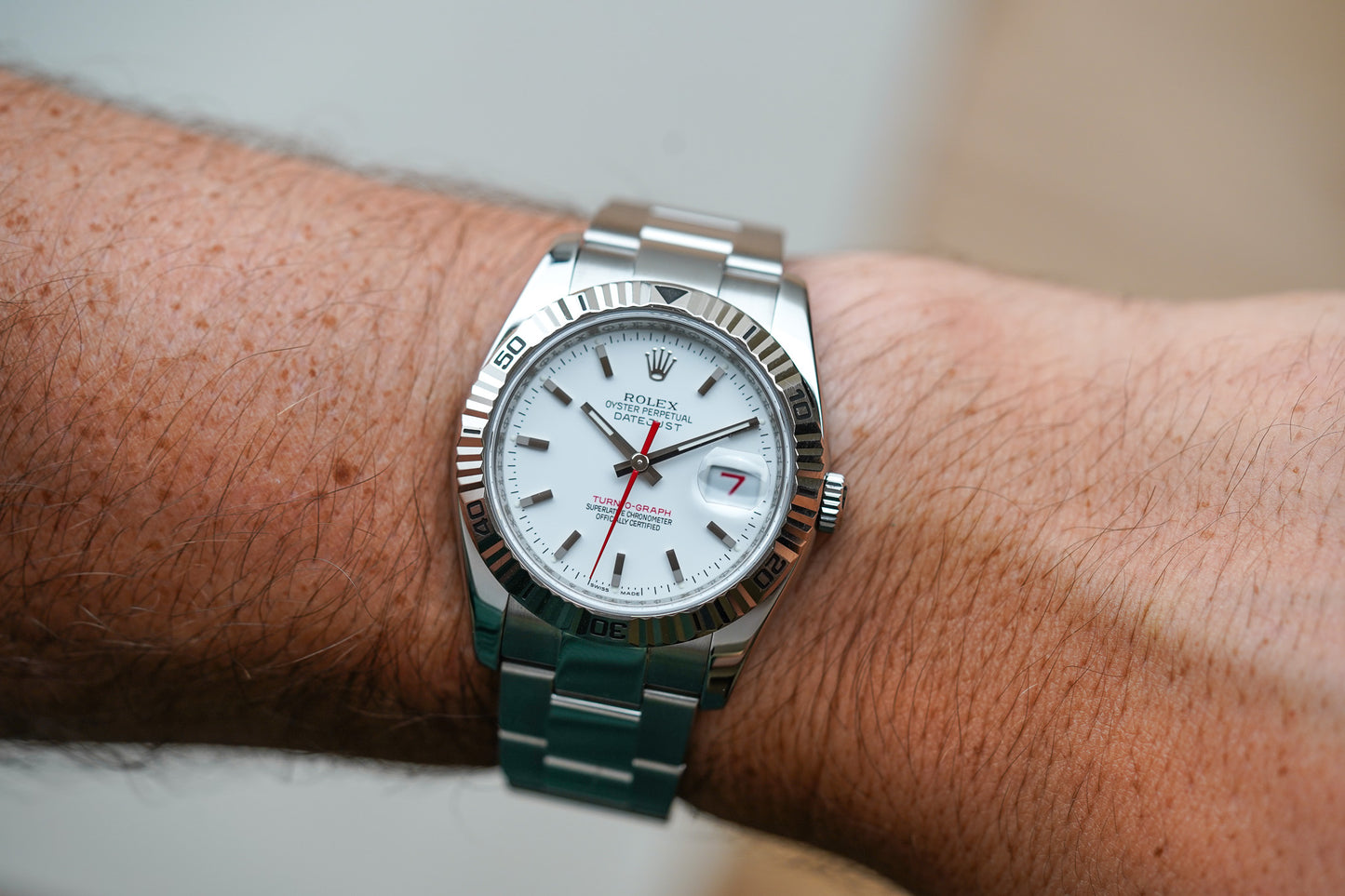 Rolex Datejust Turn-O-Graph White Dial 116264 Oyster