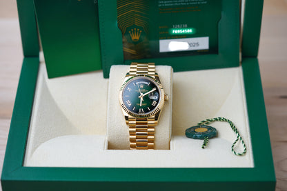 Rolex Day-Date 36mm Yellow Gold Green Ombre Roman 128238