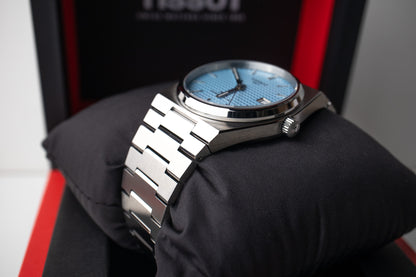 Tissot PRX Powermatic 80 reference T137.407.11.351.00 bottom right side of case and lugs with crown