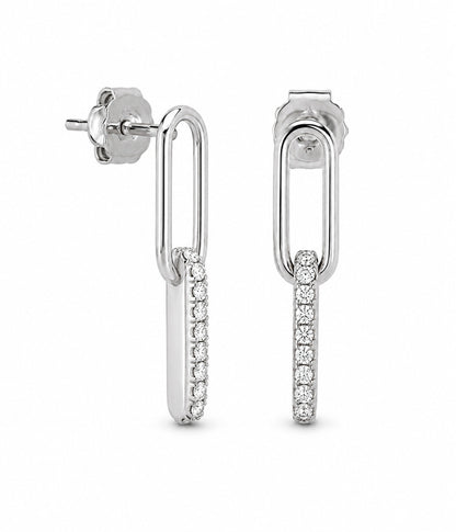 14k White Gold Lab Grown Diamond Paper Clips Earrings 0.20tcw