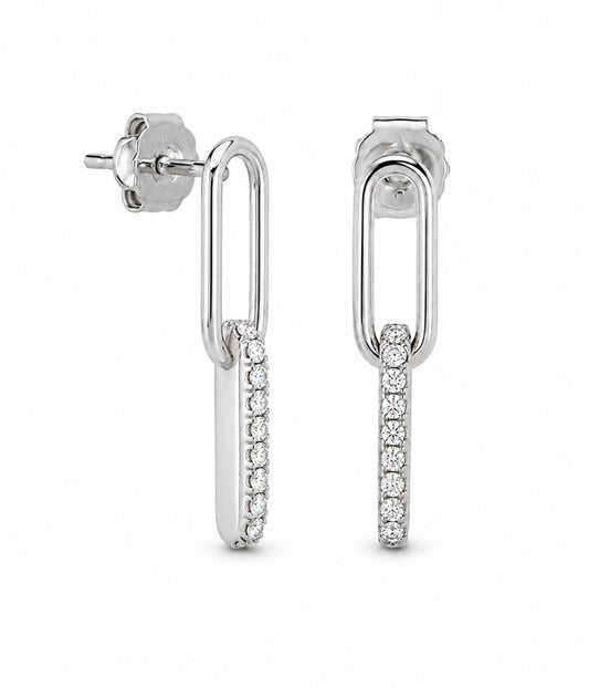 14k White Gold Lab Grown Diamond Paper Clips Earrings 0.20tcw